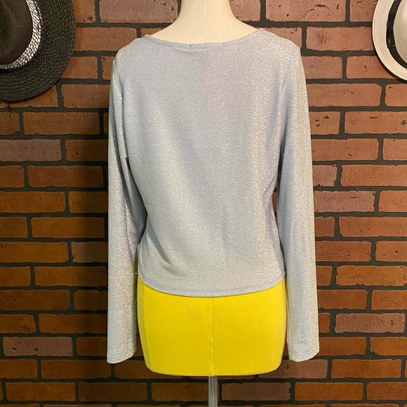 NWT Forever 21 Plus Baby Blue/Grey Shimmer Cropped Long Sleeve Top - Picture 5 of 11